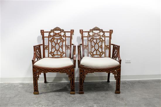 Appraisal: Sale Lot A Pair of Chinese Chippendale Style Armchairs Height