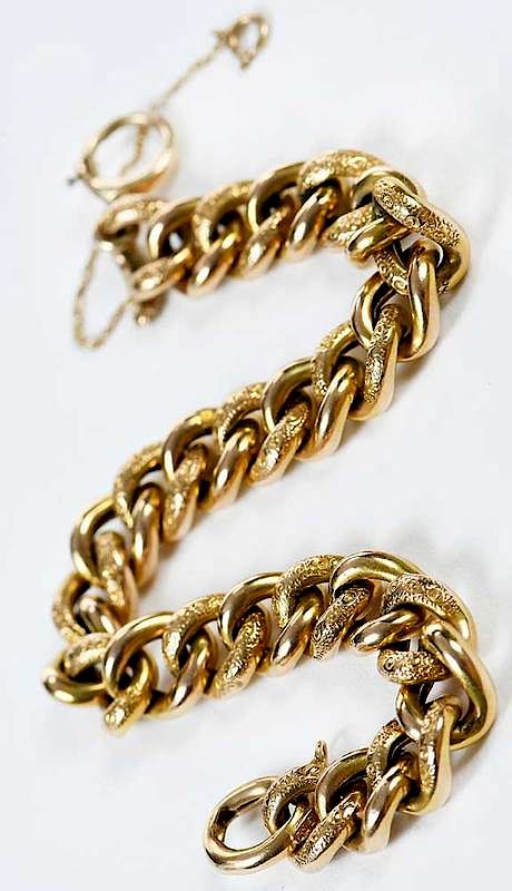 Appraisal: Gold Bracelet hollow curb link chain engraved links stamped ct