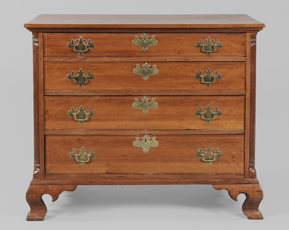 Appraisal: New England Chippendale Cherry Chest Connecticut late th century line-inlaid