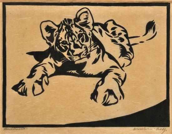 Appraisal: Norbertine von Bresslern Roth Austrian - Zwei Tiger linocut x