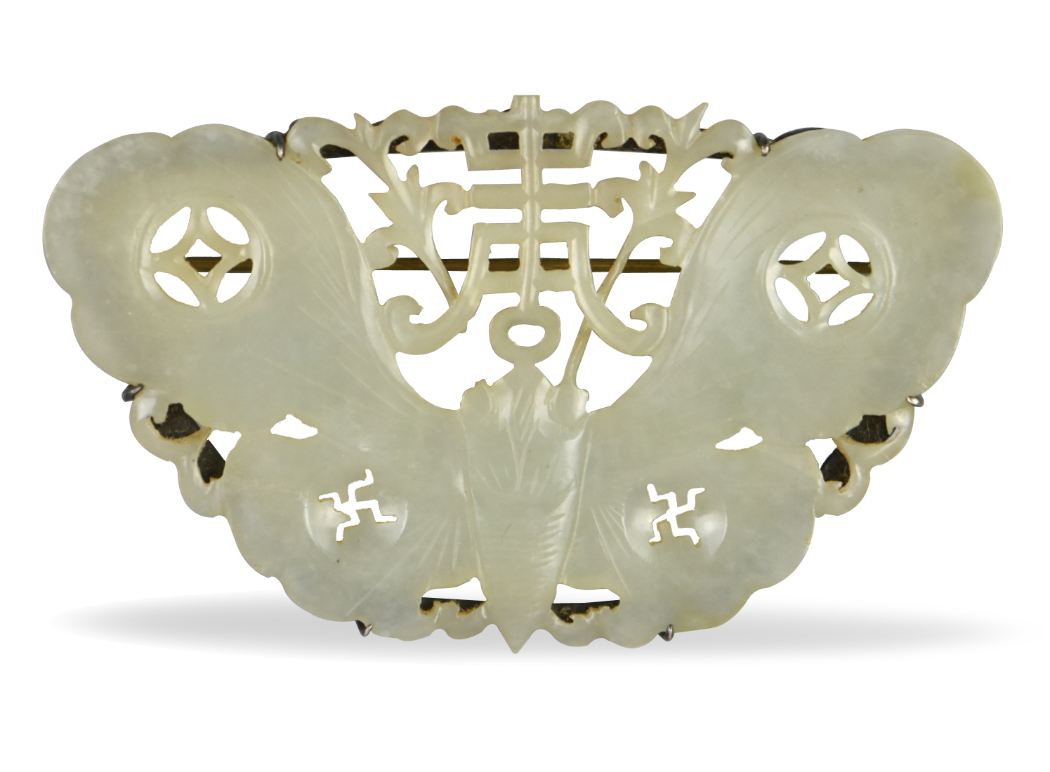 Appraisal: Detailed Chinese Late Qing Dynasty white jade butterfly brooch Symmetrical