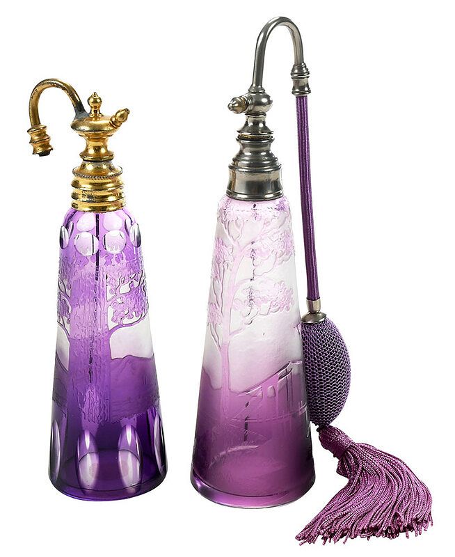 Appraisal: Two French Cameo Glass Amethyst Atomizers th early th century