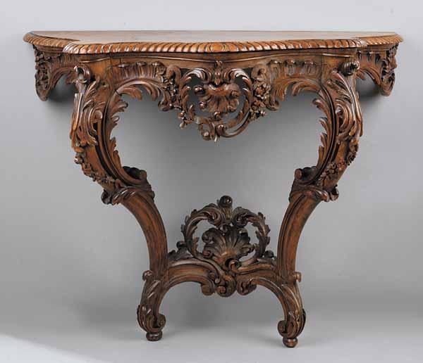 Appraisal: A Louis XV Walnut Console c - the scalloped top