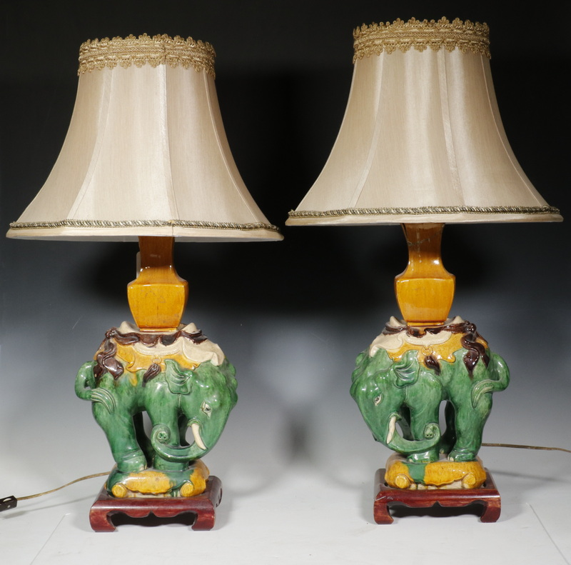 Appraisal: PR OF CHINESE POTTERY ELEPHANT LAMPS Two matching Han dynasty