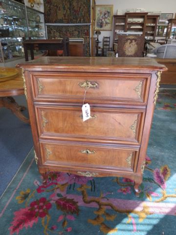 Appraisal: French Bedside Cabinet ormoulu mounts triple drawer inlaid tall