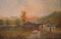 Appraisal: G Sara Italian c Oil on canvas barnyard scene by