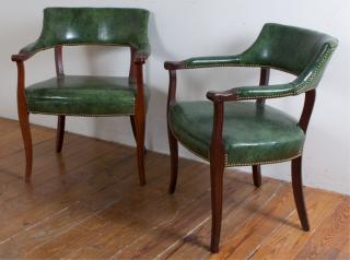 Appraisal: Captain's Guest Chairs Pair Pair of green upholstered captain's guest