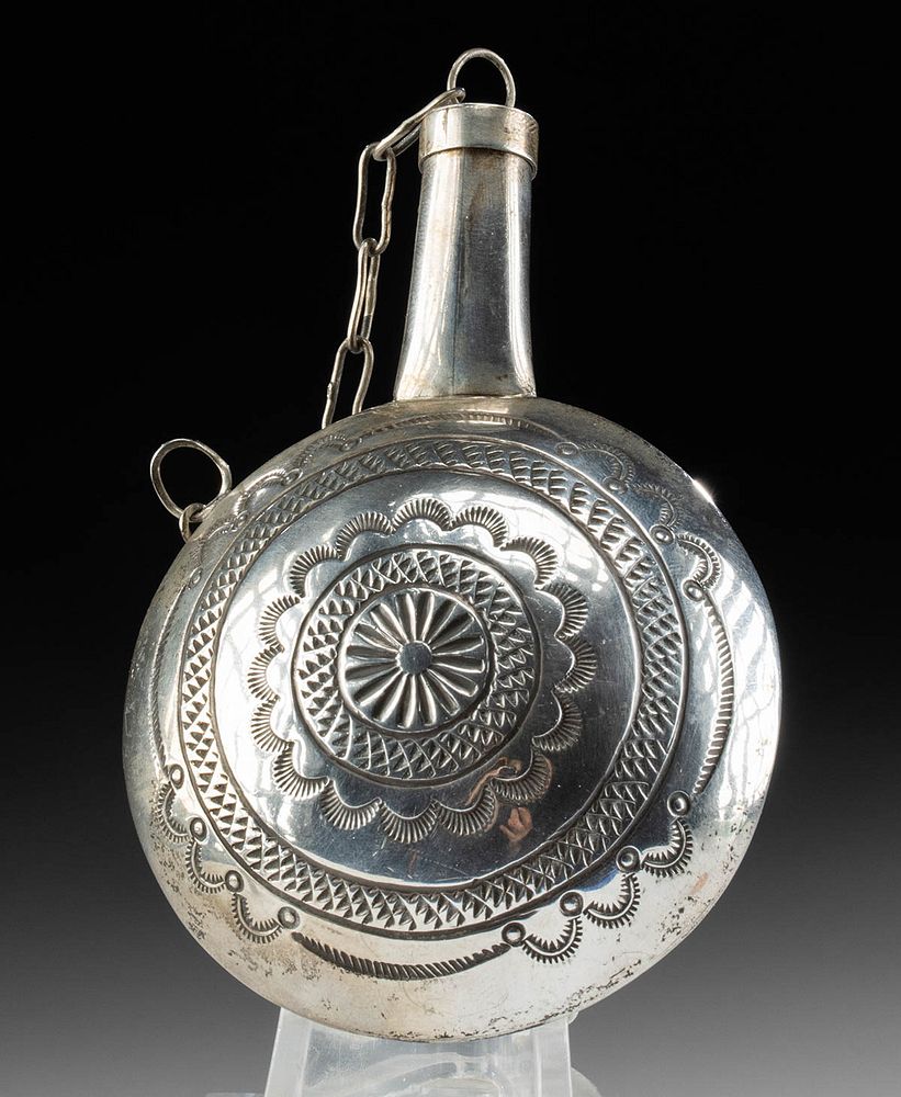 Appraisal: Vintage Native American Navajo Silver Tobacco Canteen Native American Southwestern