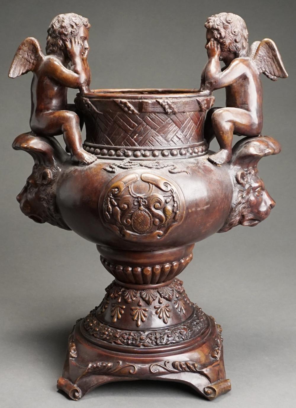 Appraisal: Maitland Smith Neoclassical Style Bronze Cherub Handle Urn x in