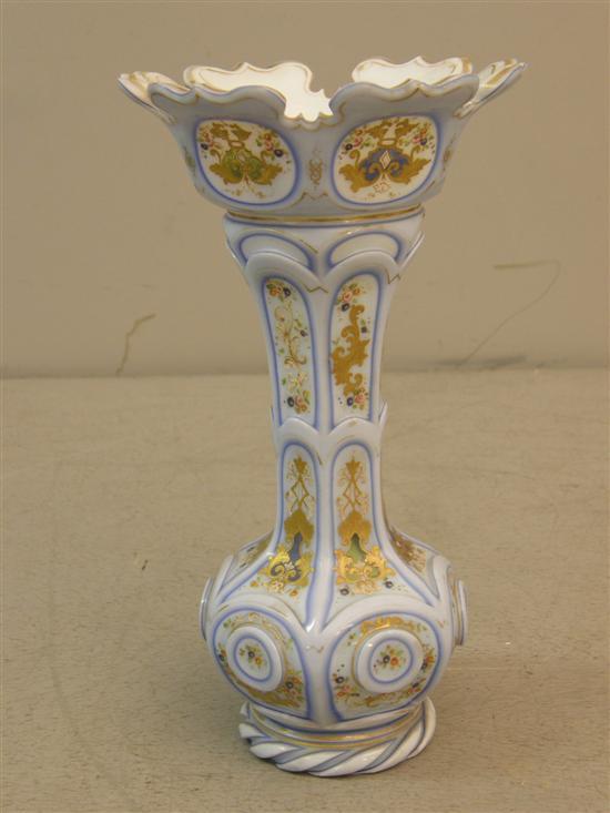 Appraisal: th century blue cased glass vase the shaped splayed rim