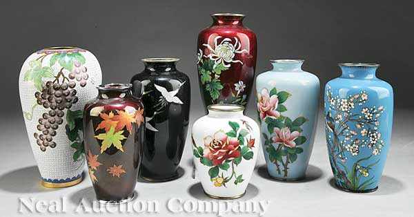 Appraisal: A Group of Seven Japanese Cloisonn Enamel Vases the first