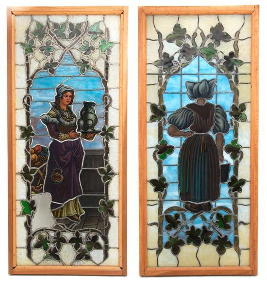 Appraisal: Pair of Leaded Glass Windows each depicting a woman and