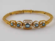 Appraisal: A vintage antique carat gold articulated aquamarine bracelet the principal