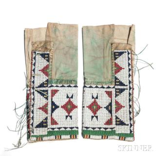 Appraisal: Pair of Arapaho Woman's Beaded Hide and Cloth Leggings c