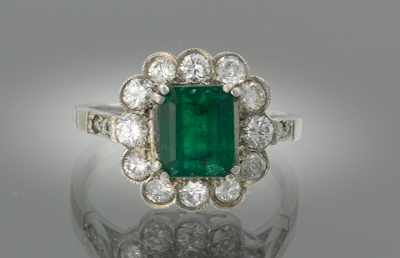 Appraisal: A Ladies' Platinum Diamond and Emerald Ring Platinum ring set