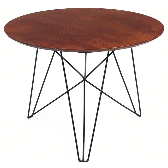 Appraisal: European Modern occasional table round teak top with beveled edge