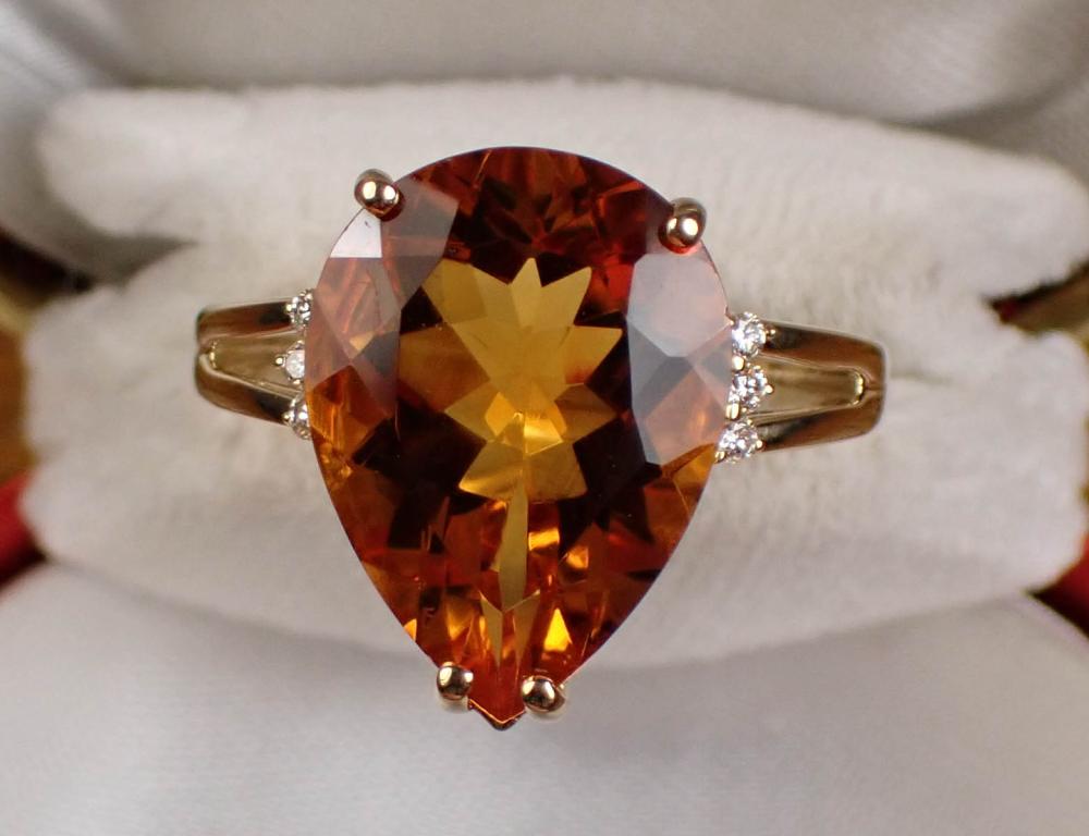 Appraisal: CITRINE DIAMOND AND FOURTEEN KARAT GOLD RING The k yellow