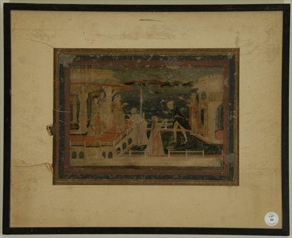 Appraisal: Indian School Landscape with Pavilion and Figures Gouache on paper