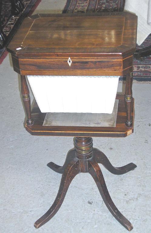 Appraisal: A Regency rosewood work table on tripod support -