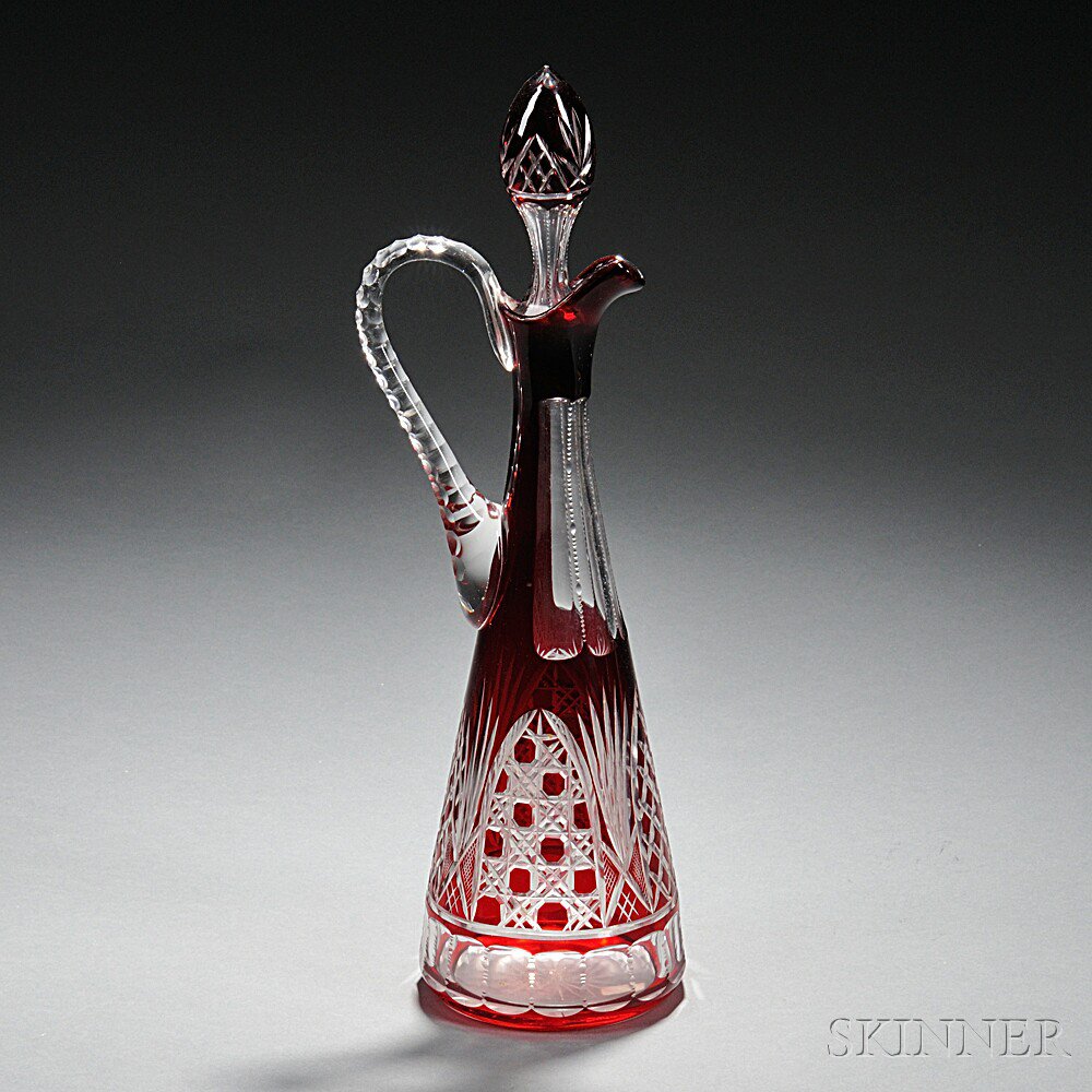 Appraisal: Ruby-to-Clear Glass Ewer late th early th century with a