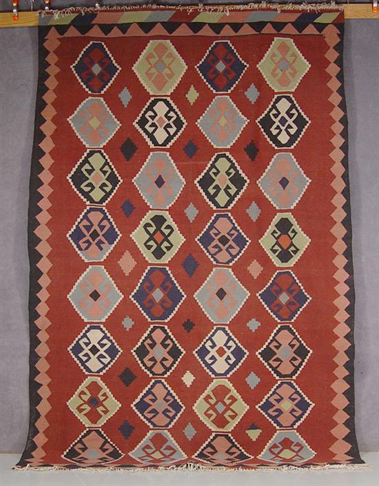 Appraisal: Room Size Kilim Tribal Rug Maroon ground with medallions x