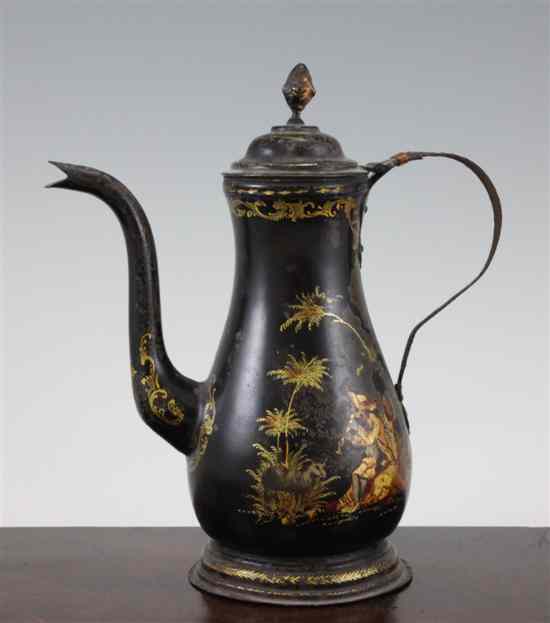 Appraisal: A late th century Pontypool toleware coffee pot decorated with