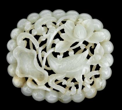 Appraisal: Chinese celadon jadeite plaqueming Qing dynasty