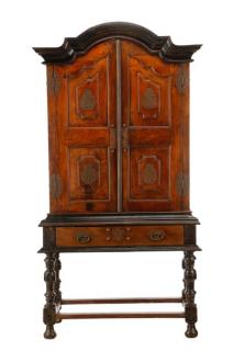 Appraisal: Continental Baroque Style Walnut Cabinet on Stand Continental likely Portuguese