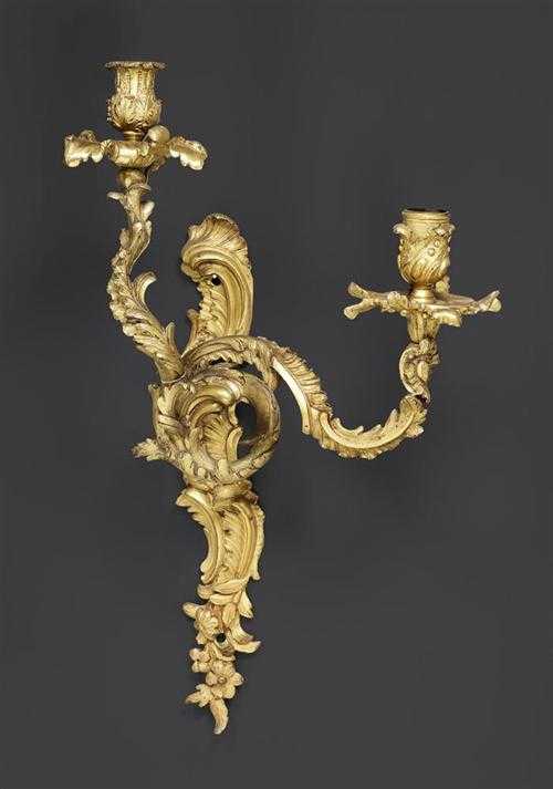 Appraisal: PAIR OF GILT BRONZE APPLIQUES Louis XV Paris th century