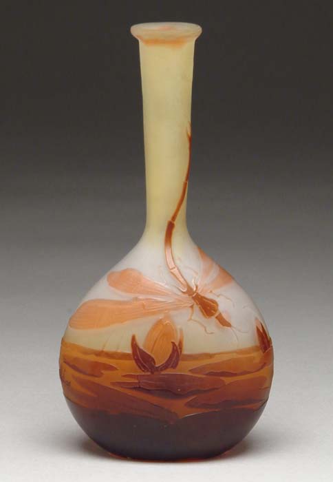 Appraisal: GALLE VASE Extremely nice Gall banjo vase has cameo dragonfly