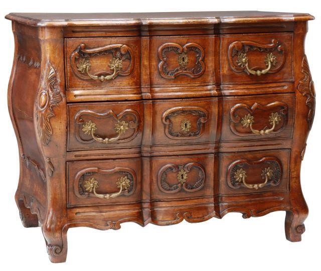 Appraisal: French Louis XV style walnut commode en tombeau th c