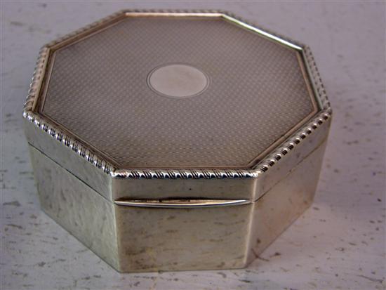 Appraisal: George VI octagonal silver box the cover with engine turned