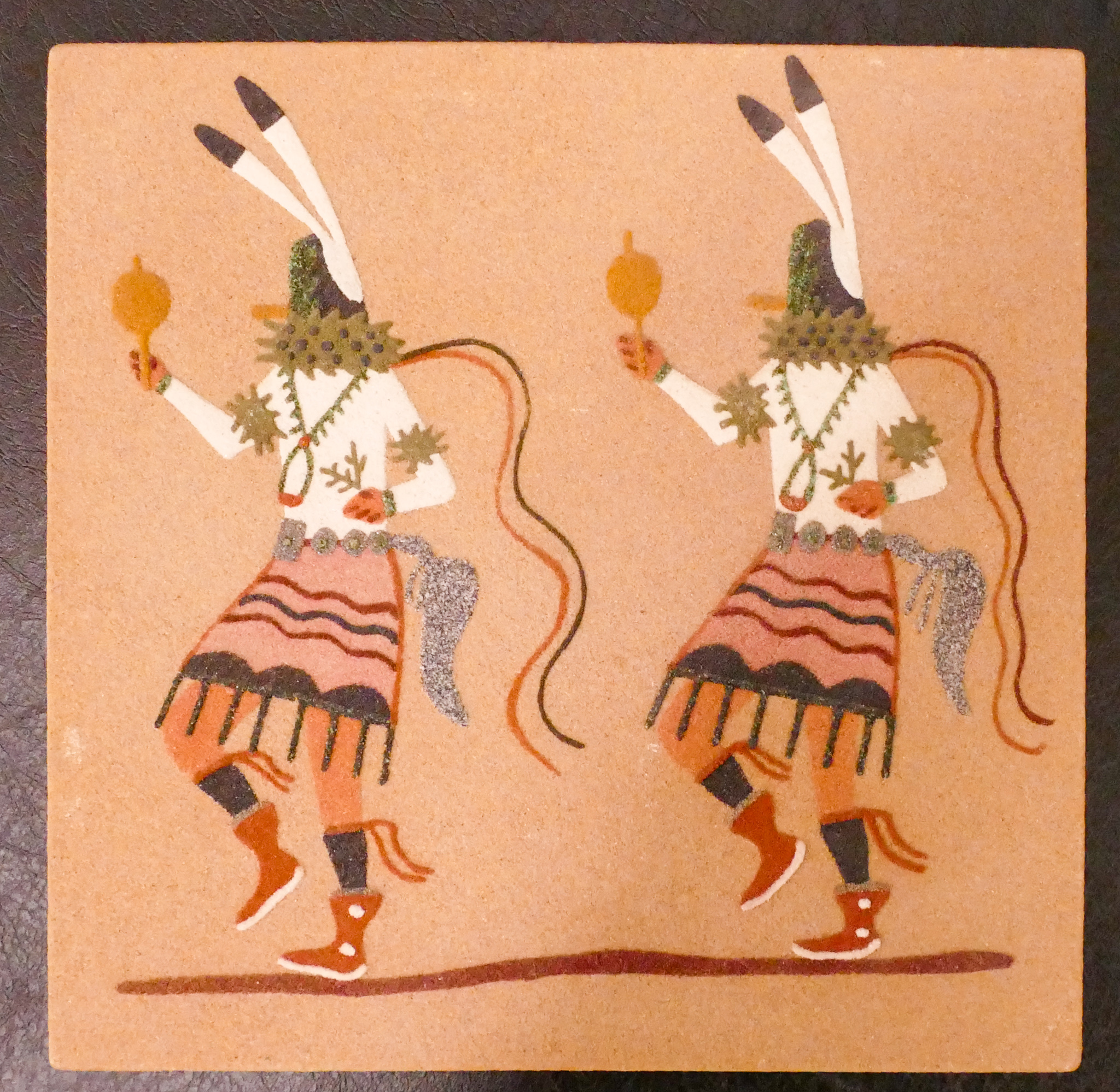 Appraisal: Hopi Kachina Dancer Square Sand Painting Tile- x ''