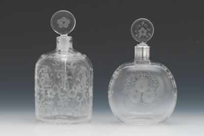 Appraisal: Two Etched Glass Perfume Bottles SALIR Murano Engraved for Buccellati