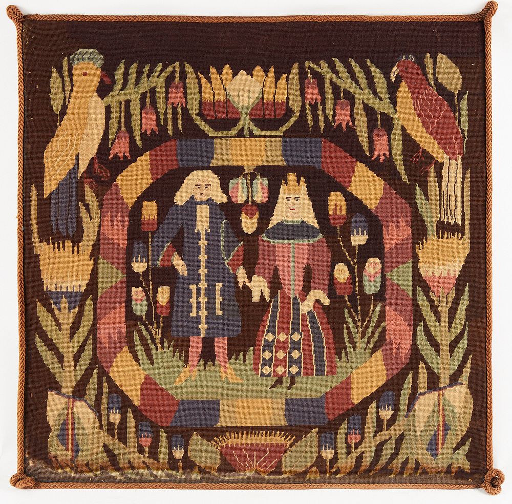 Appraisal: WPA Handicraft Project Swedish Marriage Couple Needlepoint Textile WPA Minneapolis