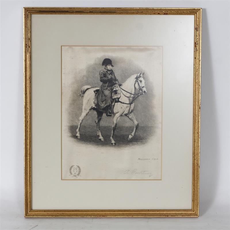 Appraisal: Napoleon on horseback portrait on silk after the etching by