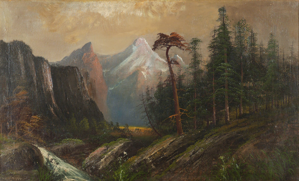 Appraisal: YOSEMITE LANDSCAPE PAINTING ATTRIBUTED TO FREDERICK SCHAFER Oil Canvas ''