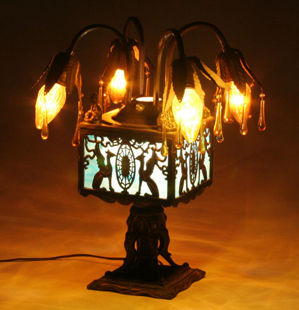 Appraisal: M L Co lamp with unusual design incorporating mythical figures