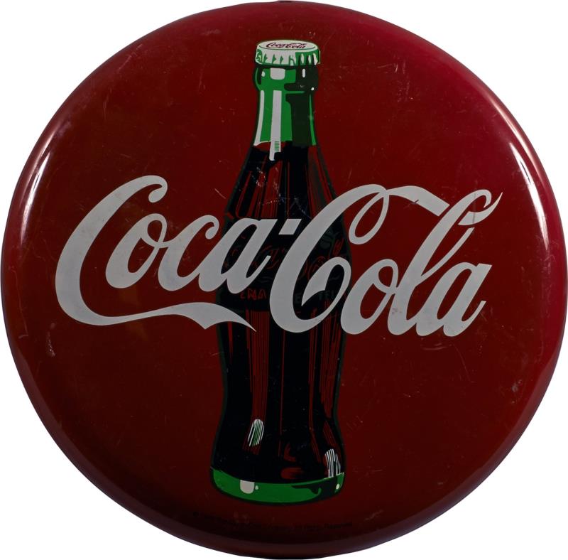 Appraisal: Coca Cola Round Metal Button Sign This sign is a