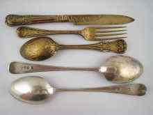 Appraisal: A silver gilt knife fork and spoon varying private dies