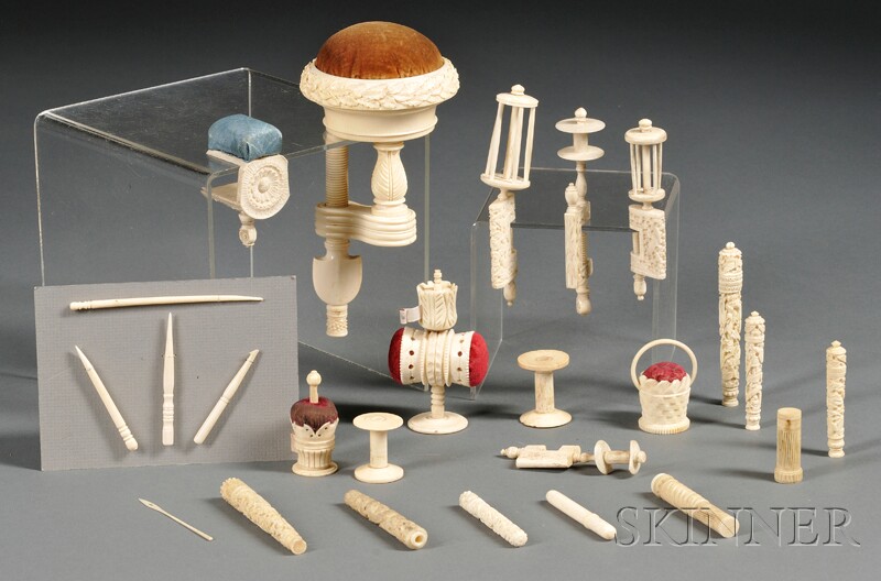 Appraisal: Twenty-three Assorted Carved Ivory and Bone Sewing Items th century