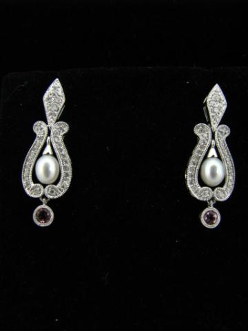 Appraisal: K White Gold Diamond and Pearl ''Door-Knocker'' Style Earrings