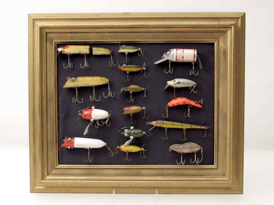 Appraisal: FRAMED COLLECTION OF VINTAGE HEDDON FISHING LURES lures to include