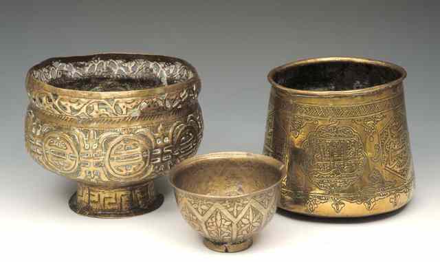 Appraisal: THREE PERSIAN BRASS BOWLS