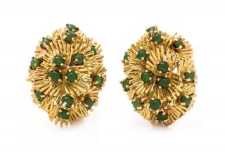 Appraisal: A Pair of Yellow Gold and Nephrite Earclips dwts A