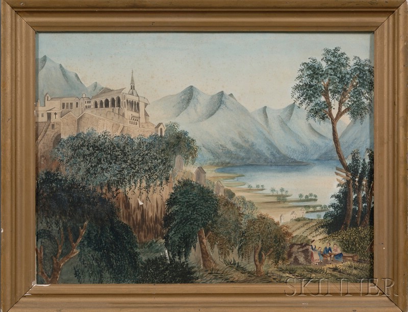 Appraisal: American School th Century River Valley Landscape with a Church