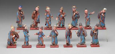 Appraisal: Chinese court figures wood and composition flat-backed figures embellished with