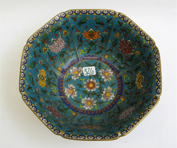 Appraisal: CHINESE CLOISONNE ENAMEL CENTER BOWL octagonal paneled form decorated with