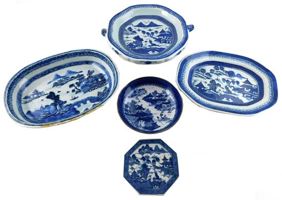 Appraisal: ASIAN Chinese export blue and white porcelain five pieces mostly