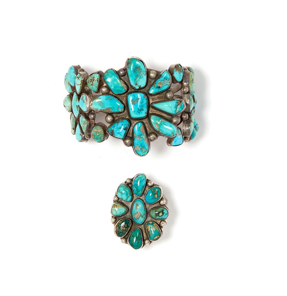 Appraisal: Navajo Multi Stone Turquoise Sterling Jewelry Suite Navajo multi stone